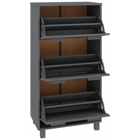 Scarpiera Grigio Scuro 59,5x35x117 Cm Legno Massello Di Pino - Foto 2