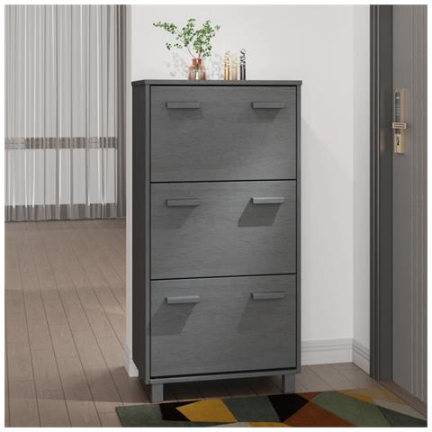 Scarpiera Grigio Scuro 59,5x35x117 Cm Legno Massello Di Pino - Foto 9