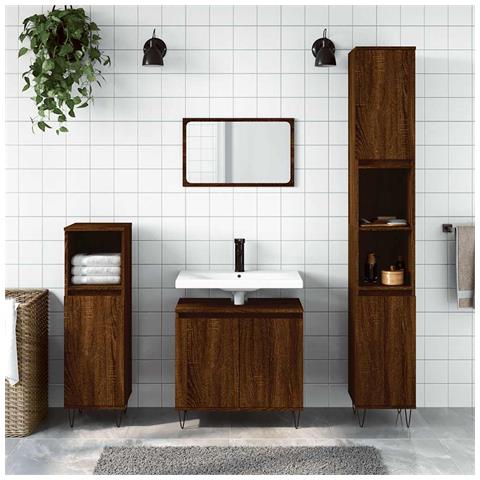 Armadietto Bagno Rovere Marrone 58x33x60cm In Legno Multistrato - Foto 2