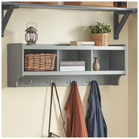 Appendiabiti Da Parete Appendiabiti Da Ingresso Mensola Pensile Con 3 Cesti E 4 Ganci, Grigio Chiaro 100x25x35cm Fhk28-hg - Foto 5