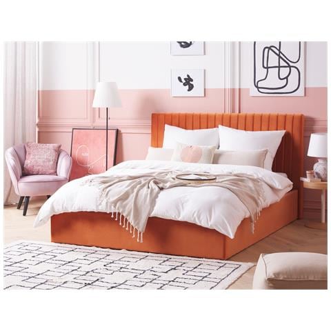 Letto Matrimoniale Velluto Arancione 160 X 200 Cm Vion - Foto 1