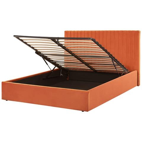 Letto Matrimoniale Velluto Arancione 160 X 200 Cm Vion - Foto 7