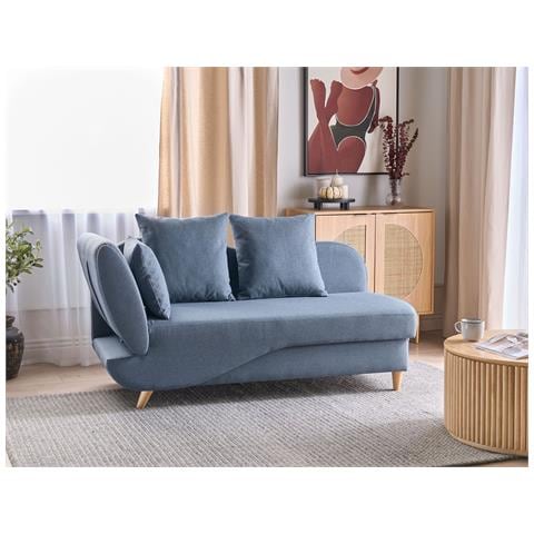 Chaise Longue Versione Sinistra Meri Lino Sintetico Blu Scuro Con Contenitore - Foto 7