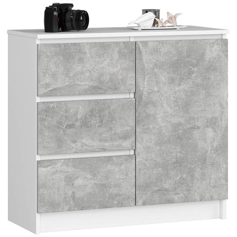 Cassettiera JERRY, 1 anta e 3 cassetti, 80x35x77 cm, Colore Bianco e Grigio Cemento - Foto 1
