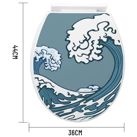 Trade Shop - Copriwater Universale In Plastica Super Resistente 44x36cm Decoro Onda Mare Surf - Foto 1