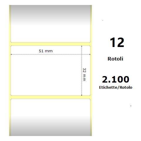 White 51x32mm, 2100 Et /rotolo Z-1000d, 2x1.3x1 Core, 12 Rolls - Foto 1