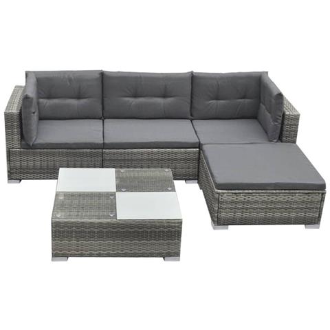 Set Divani Da Giardino 5 Pz Con Cuscini In Polyrattan Grigio - Foto 1