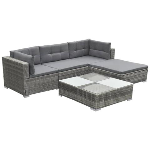 Set Divani Da Giardino 5 Pz Con Cuscini In Polyrattan Grigio - Foto 2