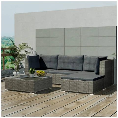 Set Divani Da Giardino 5 Pz Con Cuscini In Polyrattan Grigio - Foto 8