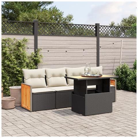 Set Divani Da Giardino 5 Pz Con Cuscini In Polyrattan Nero - Foto 3