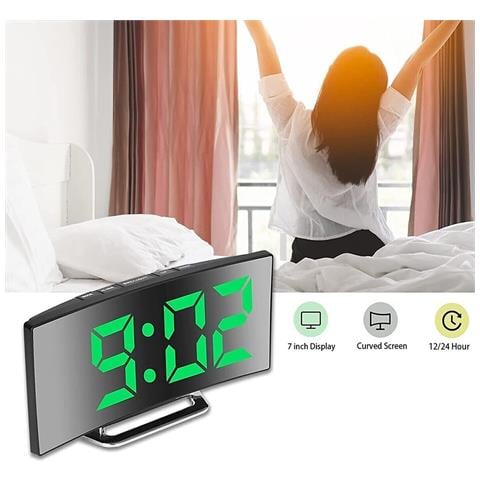 Sveglia Digitale Display Led Curvo Orologio Tavolo Comodino Specchiato Dd-1209 - Foto 1