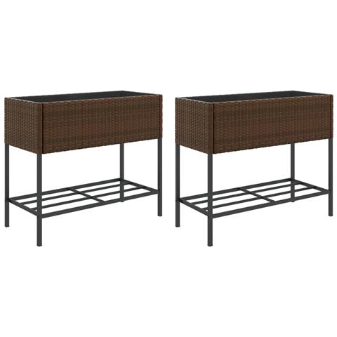 Fioriere Giardino Con Ripiani 2pz Marroni 90x40x75cm Polyrattan - Foto 2