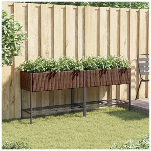 Fioriere Giardino Con Ripiani 2pz Marroni 90x40x75cm Polyrattan - Foto 3