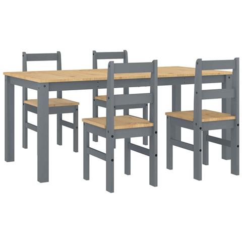 Set Da Pranzo 5 Pz Panama Grigio In Legno Massello Di Pino - Foto 2