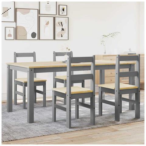 Set Da Pranzo 5 Pz Panama Grigio In Legno Massello Di Pino - Foto 3