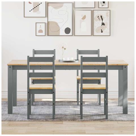 Set Da Pranzo 5 Pz Panama Grigio In Legno Massello Di Pino - Foto 1
