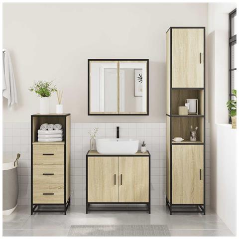 Armadietto Bagno Rovere Sonoma 35x37,5x100 Cm Legno Multistrato - Foto 3