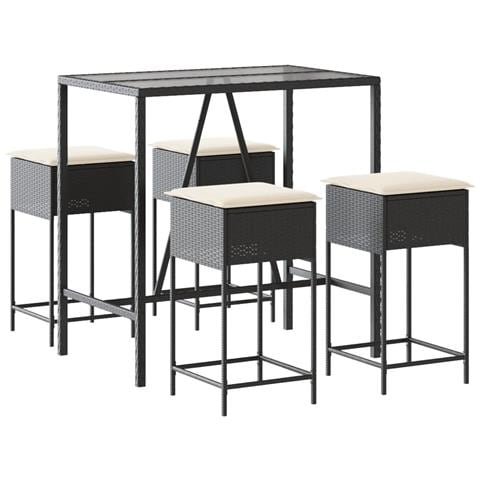 Set Bar Da Giardino 5 Pz Con Cuscini In Polyrattan Nero - Foto 2
