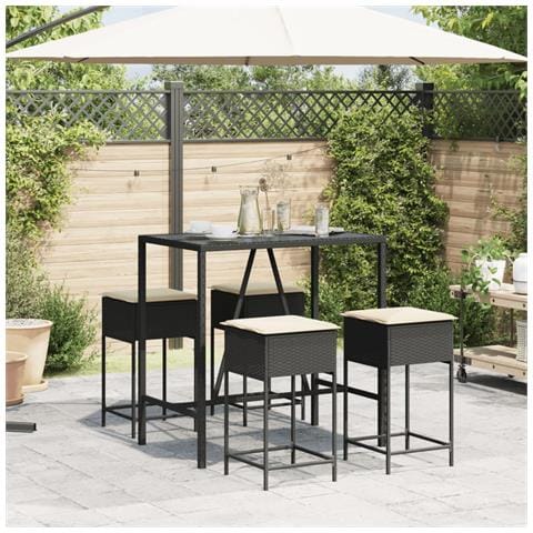 Set Bar Da Giardino 5 Pz Con Cuscini In Polyrattan Nero - Foto 3
