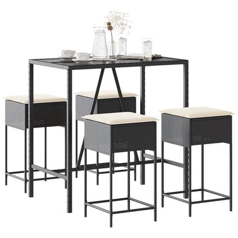 Set Bar Da Giardino 5 Pz Con Cuscini In Polyrattan Nero - Foto 1