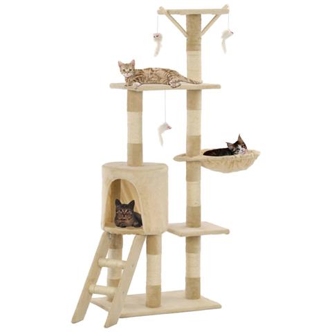 Albero Per Gatti Con Tiragraffi In Sisal 138 Cm Beige - Foto 8