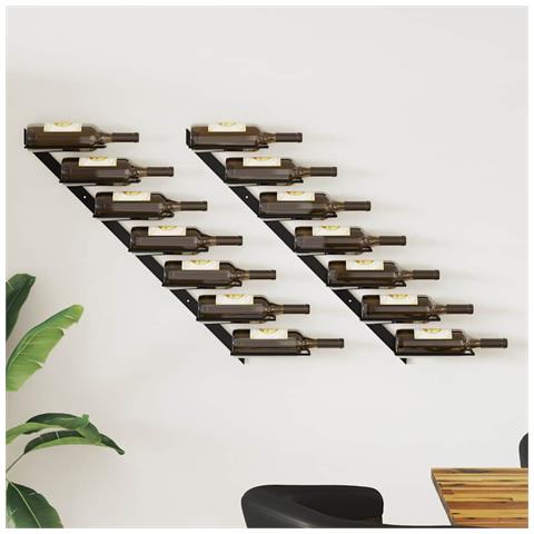 Portavini Da Parete Per 14 Bottiglie 2 Pz Nero In Metallo - Foto 7