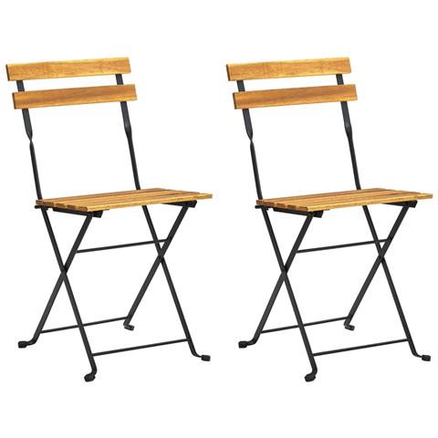 Sedie Da Giardino Pieghevoli 2 Pz In Acciaio E Massello Acacia - Foto 1