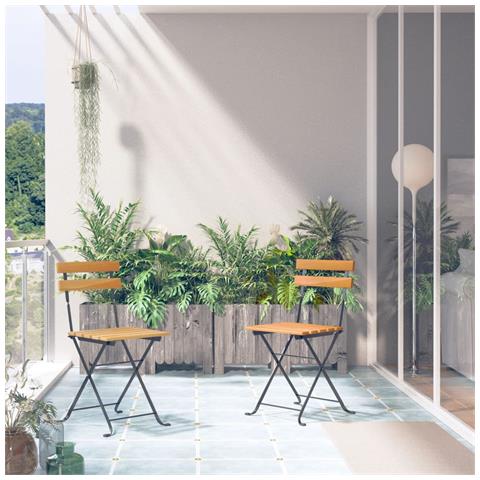 Sedie Da Giardino Pieghevoli 2 Pz In Acciaio E Massello Acacia - Foto 8