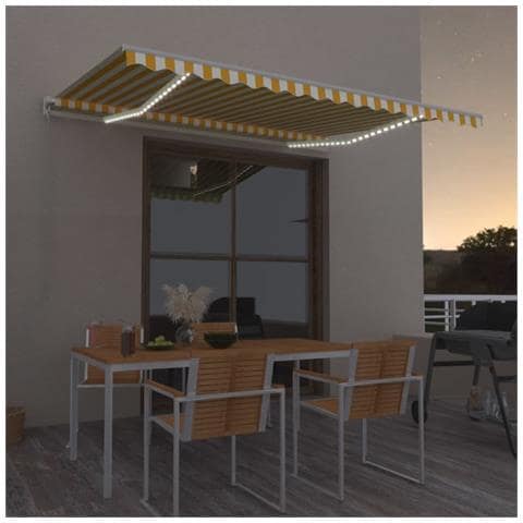 Lusso Casadino -  Tenda Da Sole Retrattile Manuale E Led 450x300 Cm Gialla Bianca - Foto 7