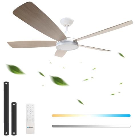 Ventilatore Da Soffitto Luce Dimmerabile 5 Pale Bianco Ø 132cm 67 Watt - Foto 1