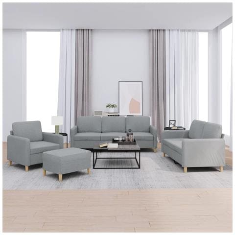 Set di Divani 4 pz con Cuscini Grigio Chiaro in Tessuto - Foto 2