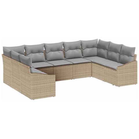 Set di Divani da Giardino da 9 Pezzi con Cuscini Beige in Rattan Polietilene - Foto 1