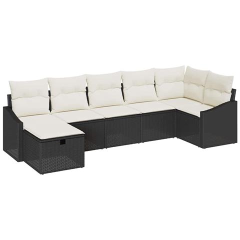 Set Divano da Giardino a 7 Pezzi con Cuscini Nero Polyrattan - Foto 1