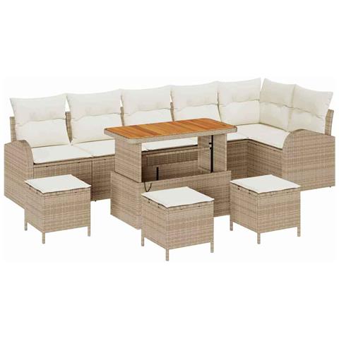 Set Divano Giardino 10 Pezzi con Cuscini Beige Polyrattan Acacia, Divano Giardino per 2 Persone con Cuscini Beige Polyrattan, Set da Pranzo Giardino 4 Pezzi con Cuscini Beige Polyrattan Acacia - Foto 1