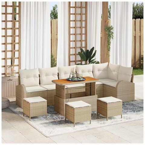 Set Divano Giardino 10 Pezzi con Cuscini Beige Polyrattan Acacia, Divano Giardino per 2 Persone con Cuscini Beige Polyrattan, Set da Pranzo Giardino 4 Pezzi con Cuscini Beige Polyrattan Acacia - Foto 2