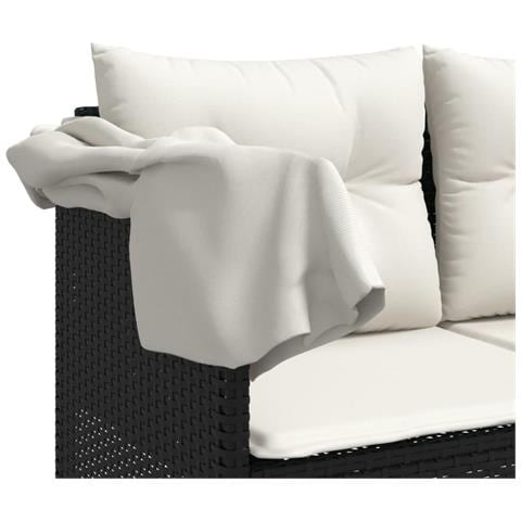 Lettino Prendisole con Baldacchino e Cuscini Nero Polyrattan - Foto 9