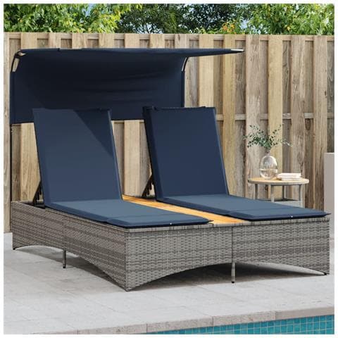 Lettino prendisole doppio con baldacchino e cuscini grigio in polyrattan - Foto 2