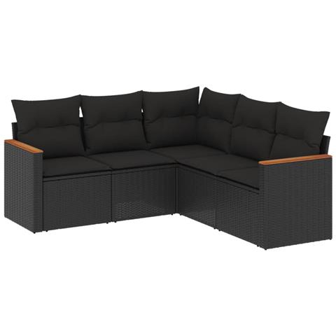 Set Divani da Giardino 5 pz con Cuscini in Polyrattan Nero - Foto 1