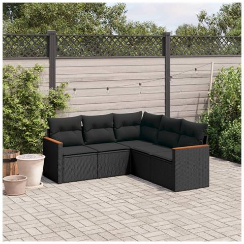 Set Divani da Giardino 5 pz con Cuscini in Polyrattan Nero - Foto 2