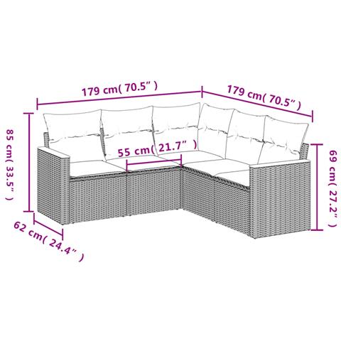 Set Divani da Giardino 5 pz con Cuscini in Polyrattan Nero - Foto 3