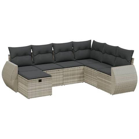 Set Divani da Giardino 7pz con Cuscini Grigio Chiaro Polyrattan - Foto 1