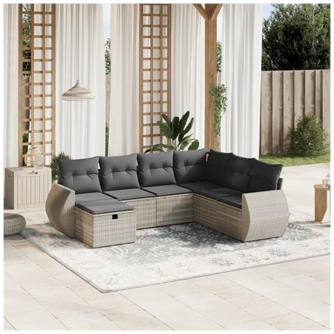 Set Divani da Giardino 7pz con Cuscini Grigio Chiaro Polyrattan - Foto 2