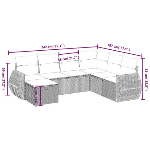Set Divani da Giardino 7pz con Cuscini Grigio Chiaro Polyrattan - Foto 4