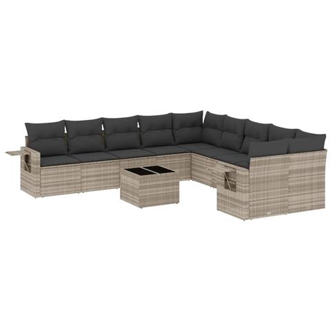 Set Divani da Giardino 11 pz con Cuscini in Polyrattan Grigio - Foto 1