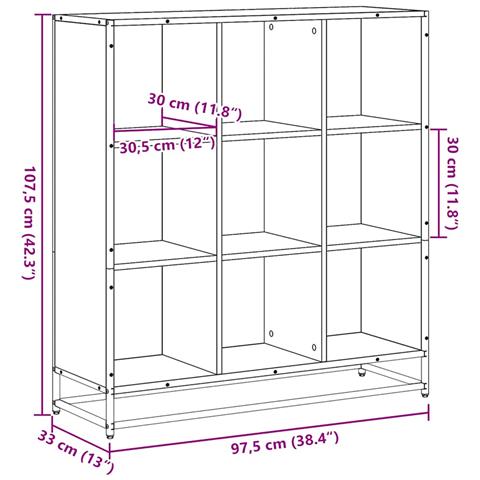 Libreria Rovere Marrone 97,5x33x107,5 cm Multistrato e Metallo - Foto 9