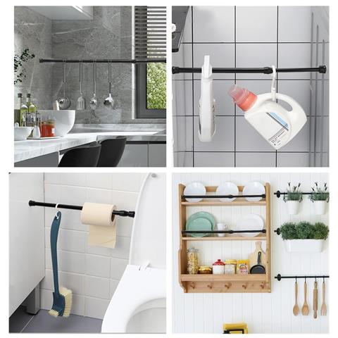 Bastone Per Tenda Doccia Telescopico Regolabile 32-51 Cm 3 Pezzi Nero - Foto 4