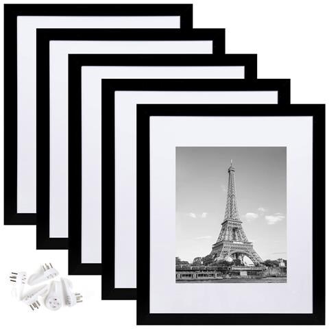 Cornici Portafoto In Pvc 13x18 Cm Con Passepartout - Set Da 5, Cornici Nere Per Parete O Tavolo - Foto 1