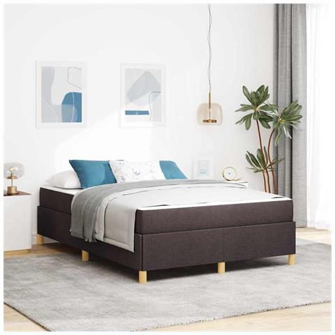 Letto a molle Marrone scuro e Bianco 140 x 190 cm Tessuto - Foto 2