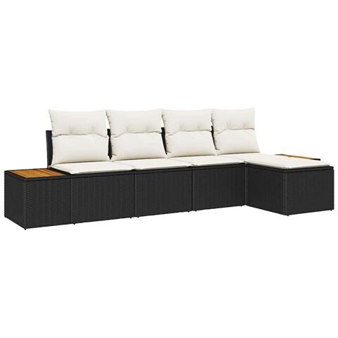 Set Divano da Giardino 5 pcs Nero e crema 184 x 62 x 85 cm - Foto 1