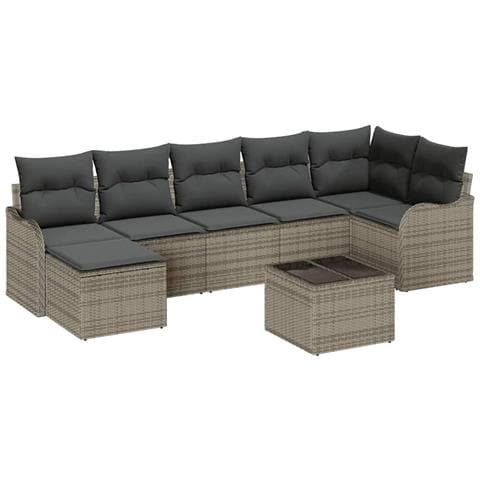 Set Divano da Giardino con cuscino 8 pcs Grigio Poly Rattan - Foto 1
